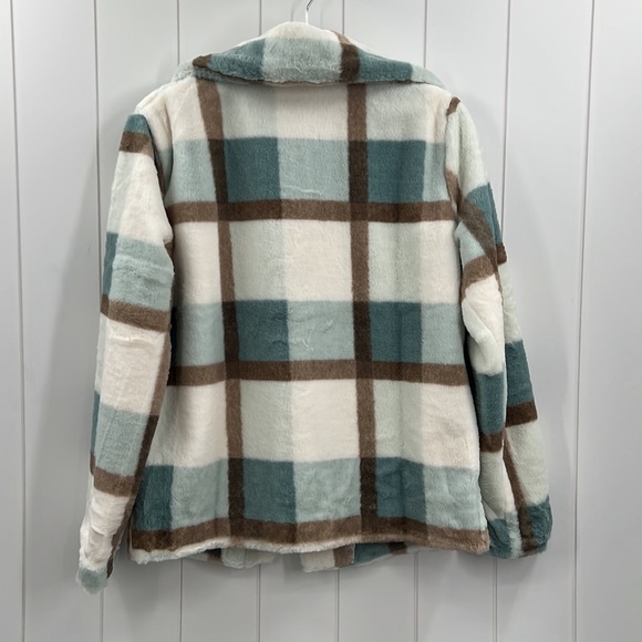 🆕Hem & Thread Fleece Jacket Plaid Colorblock Teal/Robins Egg Blue & Cream NWT - Picture 12 of 13